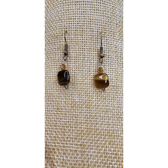 Beautiful Tiger's Eye Beaded Necklace and Earring Jewelry Set 18"L - Picture 4 of 7